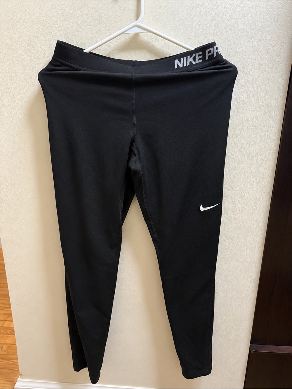 Nike Black Women’s Leggings with White Swoosh and Branded Waistband